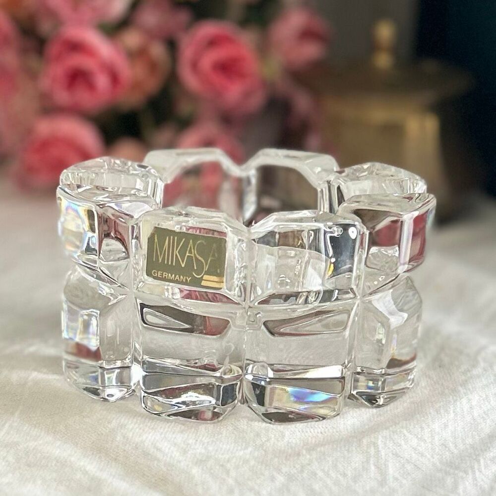 Vintage Mikasa Reflections Germany Crystal Oval Votive Candle Holder